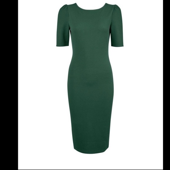 GREEN TEXTURED BODYCON DRESS - - Picture 4 of 4